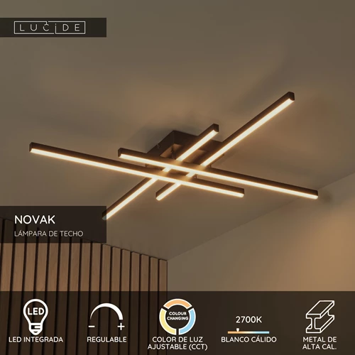 Lucide NOVAK - Lámpara de techo - LED Regul. - CCT - 1x42W 2700K/4000K - Negro - USP